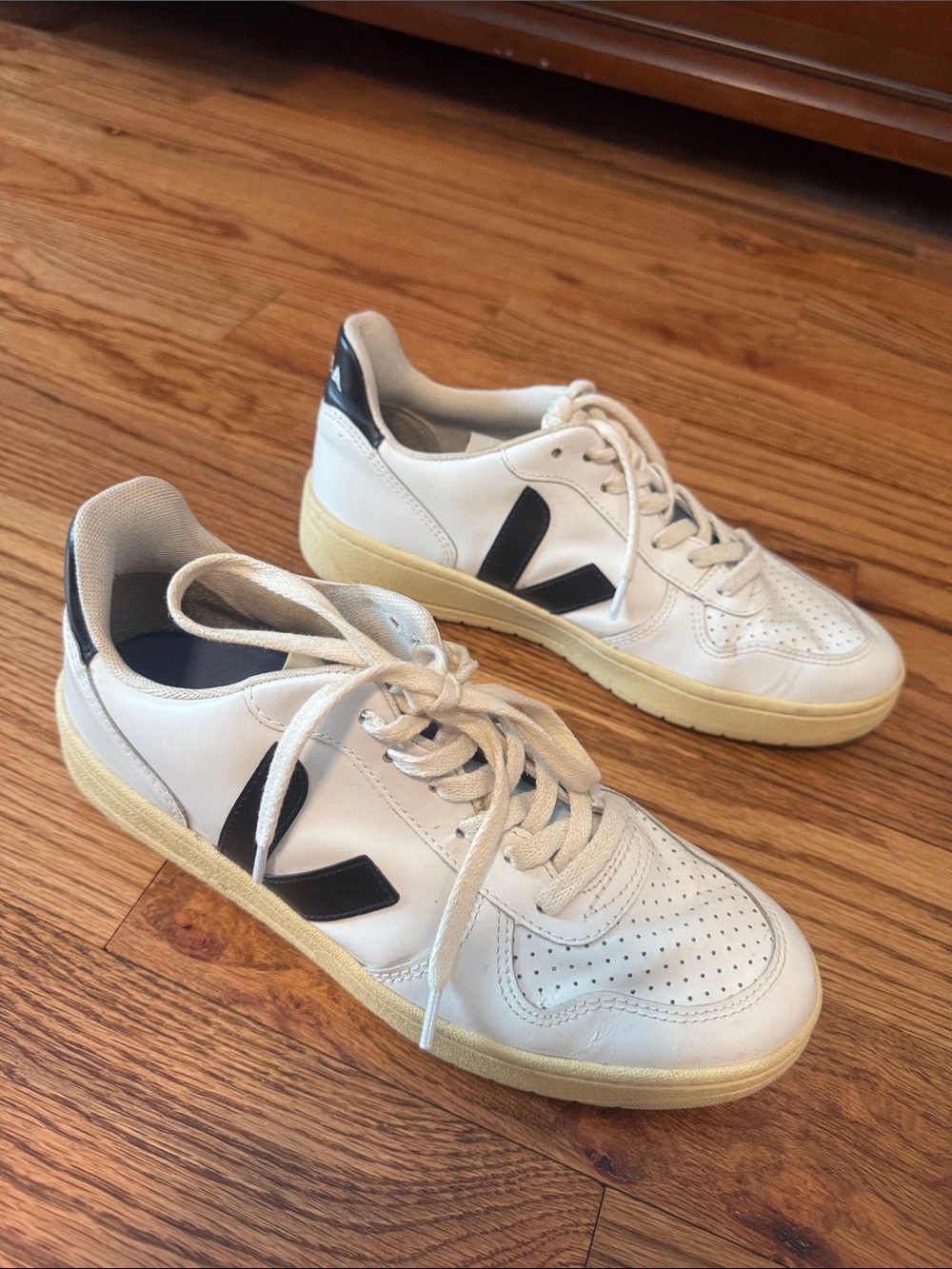 Veja White Leather Sneakers with Black V Detail